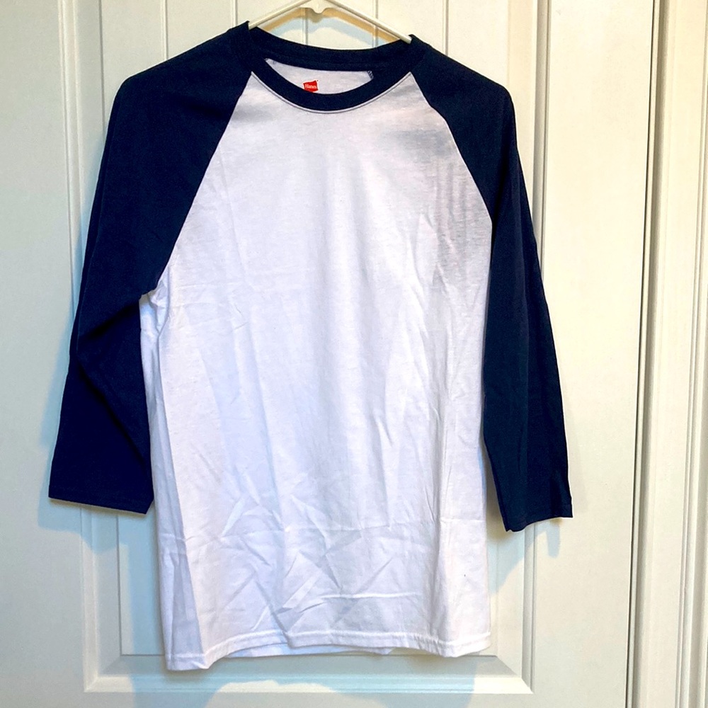 🆕 HANES X-TEMP T 3/4 Sleeves Navy & White !!